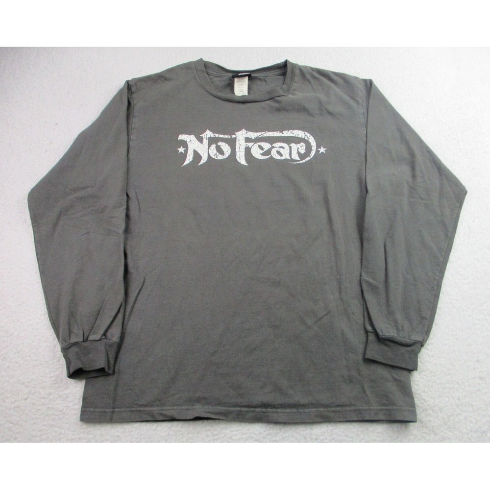 VTG No Fear Shirt Youth XL‎ Gray Long Sleeve Pullover Spellout Logo Y2K Grunge